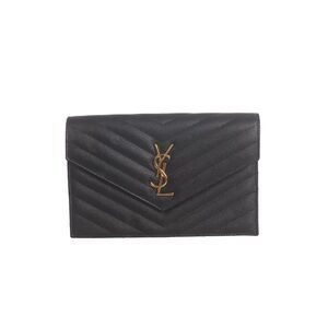 Saint Laurent Paris Small Envelope Black Leather Crossbody Bag Chevron Clutch